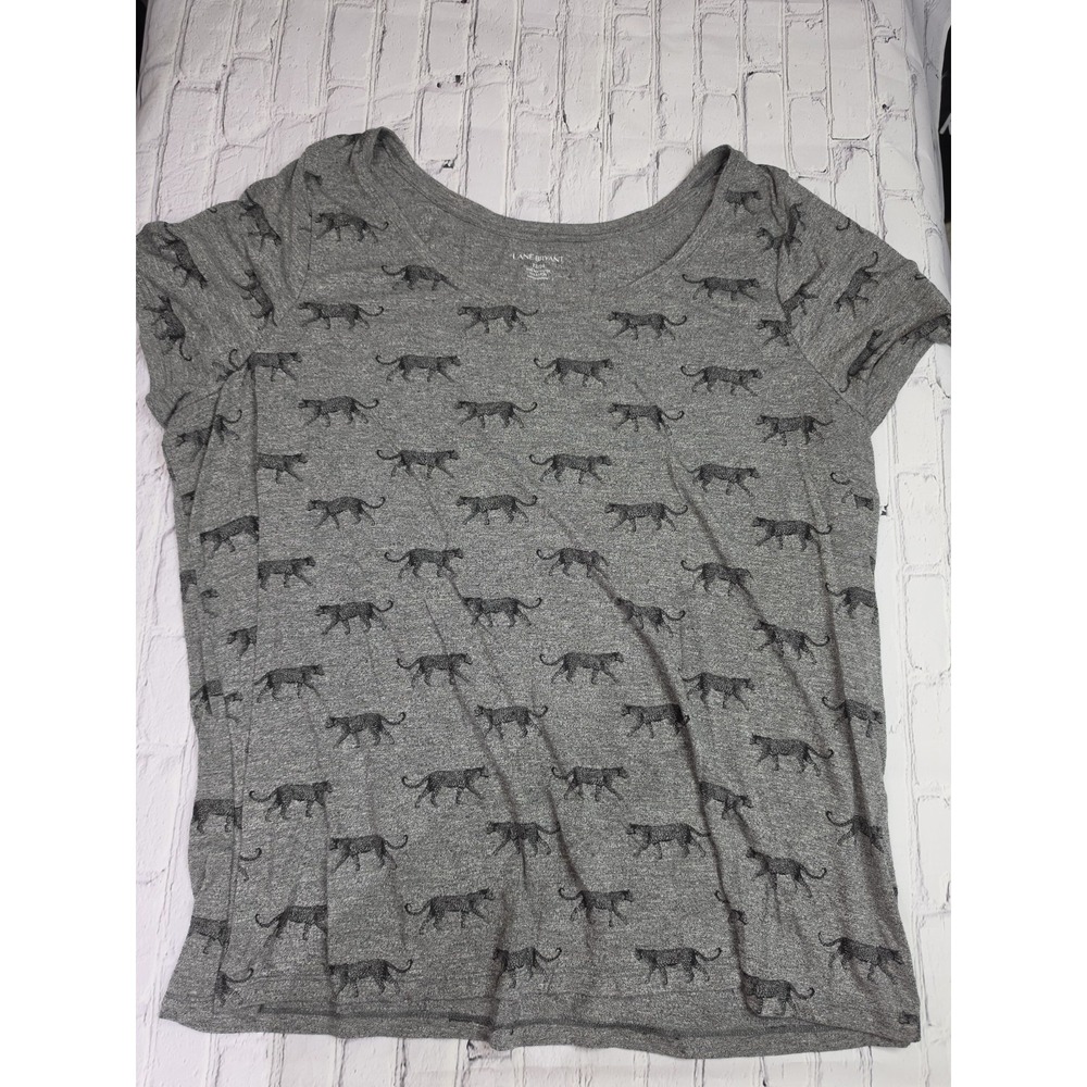 Lane Bryant Plus Size Gray Cheetah Print Short‎ Sleeve Tee Shirt Size 22/24